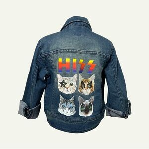 Denim Jacket with Cat Graphics